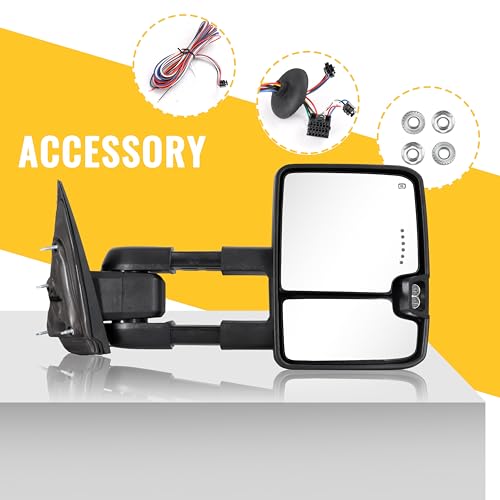 Sanooer Towing Mirrors Chrome for 2014-2018 Chevy Silverado GMC Sierra 1500 2500 HD 3500 HD with Power Glass LED Arrow Turn Signal Light Backup Lamp Running Light Heated Extendable Pair Set - Image 5