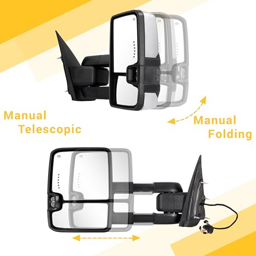 Sanooer Towing Mirrors Chrome for 2014-2018 Chevy Silverado GMC Sierra 1500 2500 HD 3500 HD with Power Glass LED Arrow Turn Signal Light Backup Lamp Running Light Heated Extendable Pair Set - Image 3