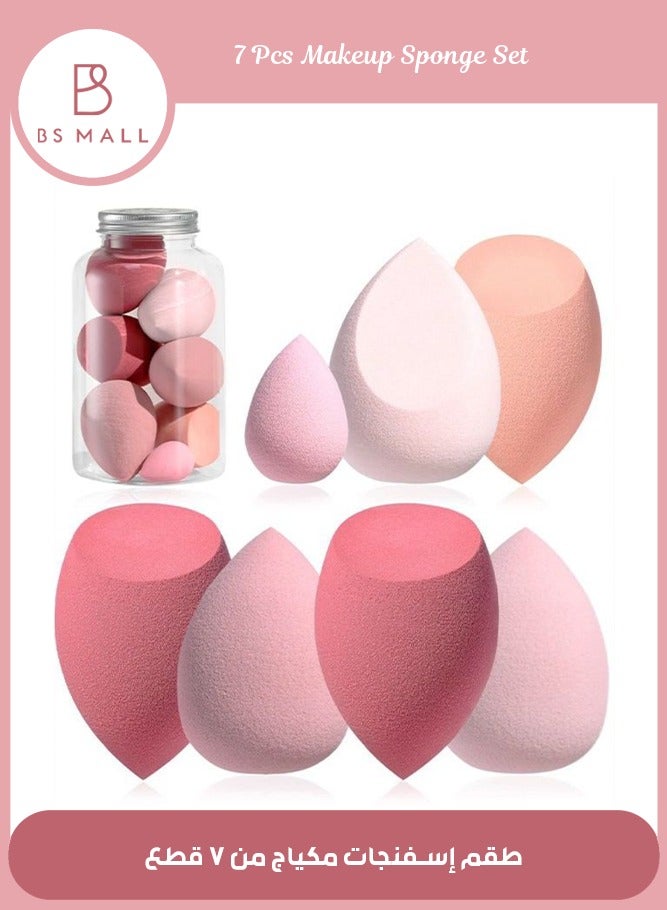 BS Mall 7 PCS Makeup Sponge Set Blender Sponges for Liquid, Cream, And Powder, Latex Free, Multi Colored Beauty Sponges with 1 Mini Sponge, Vegan & Cruelty-Free,Ideal Gifts for Women on Valentine's Day (Pink) - Image 1
