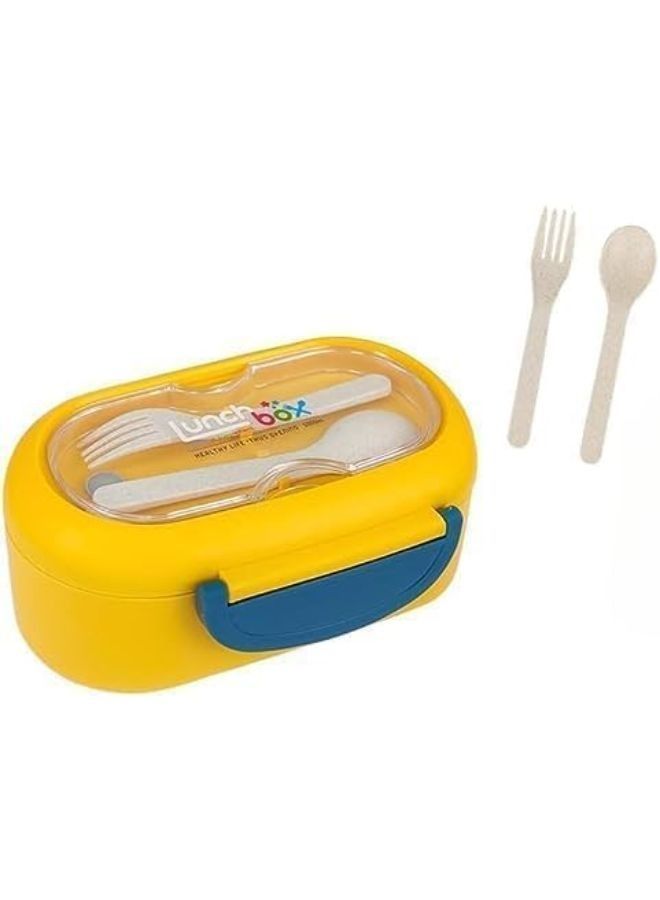 Lunch Box for Boys and Girls - Two-Section Food Container with Spoon and Fork - Leak-Proof Lunch Box, BPA-Free, Food-Grade Materials, and Microwave Safe (Yellow in Navy) - Image 2