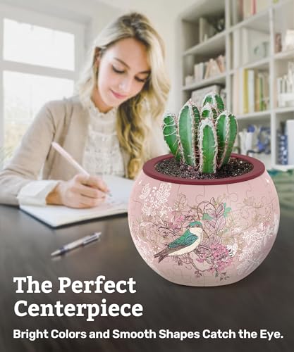 PieceRelax 3D Puzzle Planter - Singing Birds and Flowers - Danish Folklore Style, Home Decor Flower Pots for Indoor Cactus, Succulents Pots [K1100] - Image 3