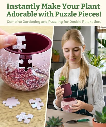 PieceRelax 3D Puzzle Planter - Singing Birds and Flowers - Danish Folklore Style, Home Decor Flower Pots for Indoor Cactus, Succulents Pots [K1100] - Image 2