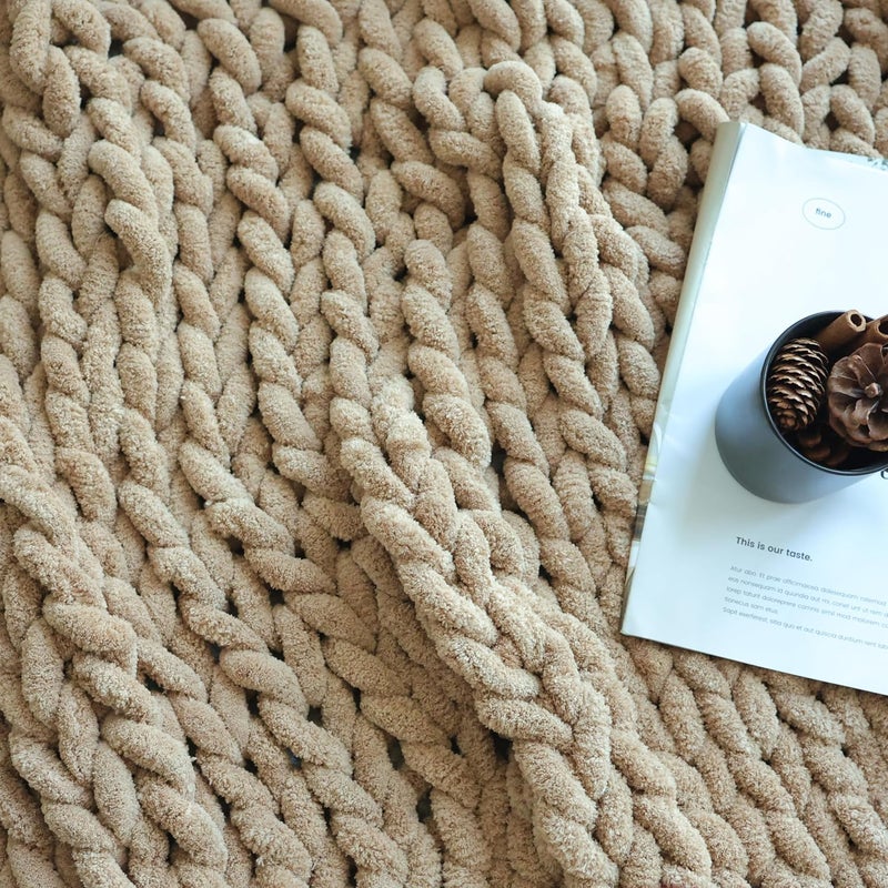 Maetoow Chenille Chunky Knit Blanket Throw （40×50 Inch）, Handmade Warm & Cozy Blanket Couch, Bed, Home Decor, Soft Breathable Fleece Banket, Christmas Thick and Giant Yarn Throws, Khaki - Image 2