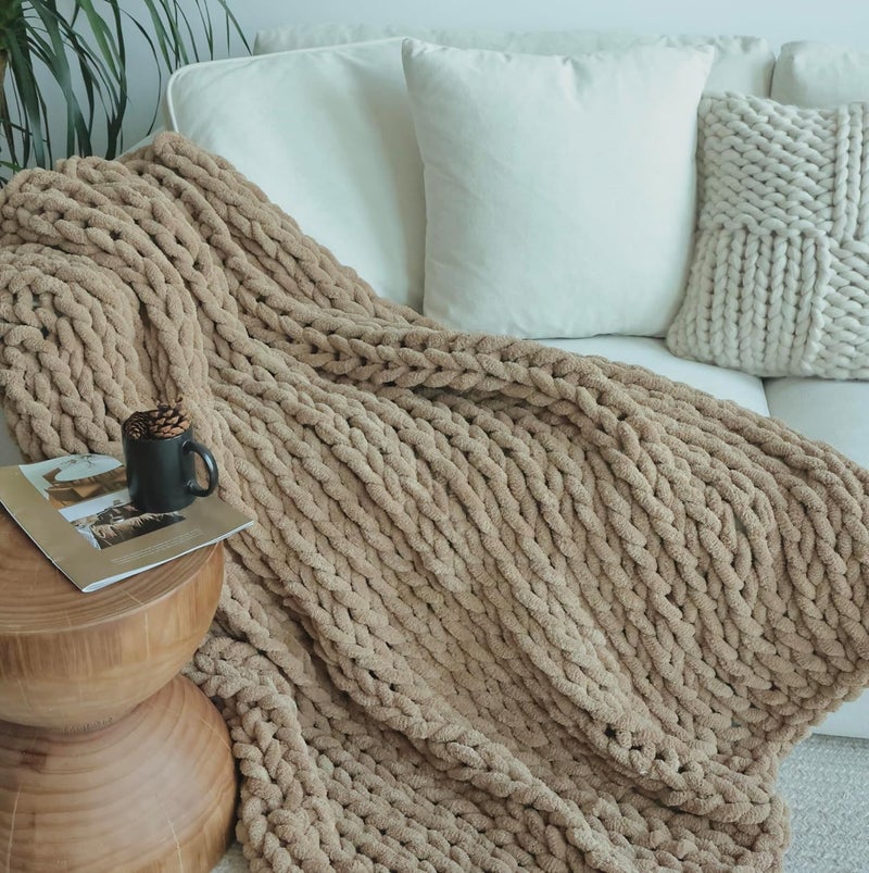 Maetoow Chenille Chunky Knit Blanket Throw （40×50 Inch）, Handmade Warm & Cozy Blanket Couch, Bed, Home Decor, Soft Breathable Fleece Banket, Christmas Thick and Giant Yarn Throws, Khaki - Image 5