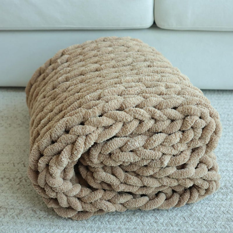 Maetoow Chenille Chunky Knit Blanket Throw （40×50 Inch）, Handmade Warm & Cozy Blanket Couch, Bed, Home Decor, Soft Breathable Fleece Banket, Christmas Thick and Giant Yarn Throws, Khaki - Image 3