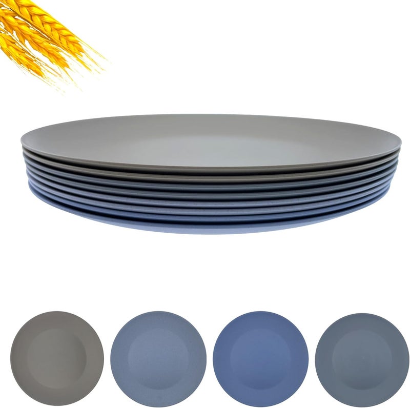 WEXINHAO 10 inch Wheat Straw Plate Unbreakable Flat Dinner Plates Set of 8 BPA Free Dishwasher  Microwave Safe Reusable Salad Camping for Kids Kitchen Grey Stone - Image 1