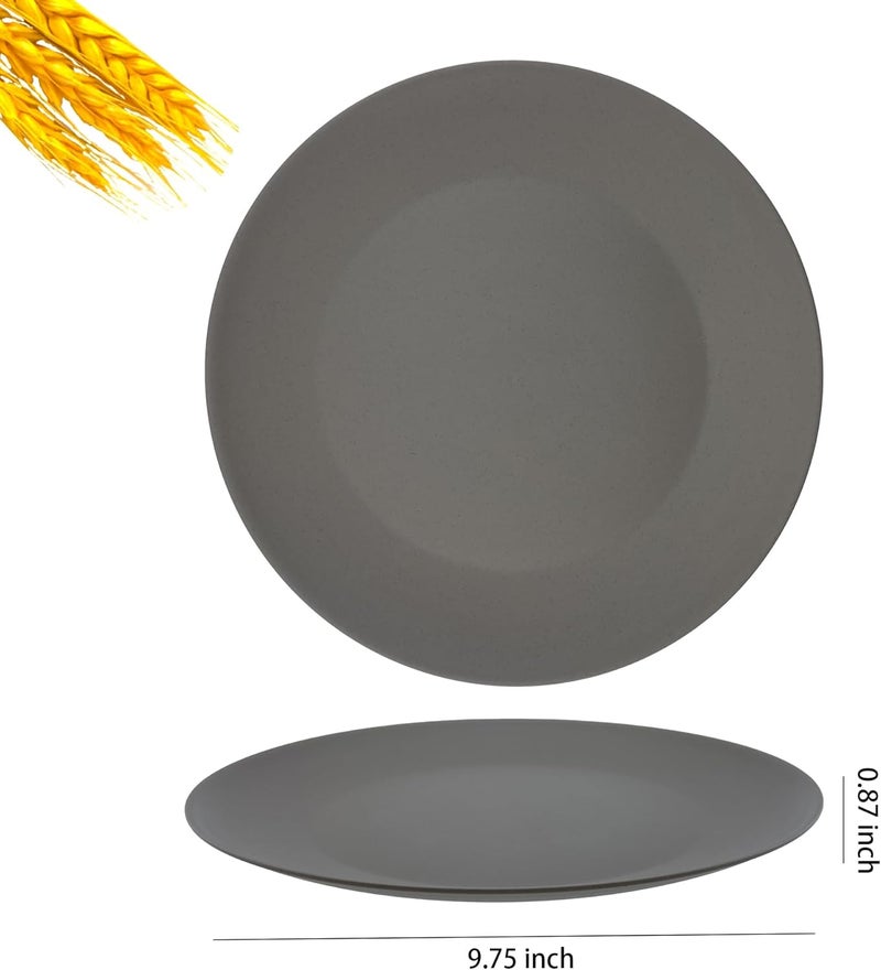 WEXINHAO 10 inch Wheat Straw Plate Unbreakable Flat Dinner Plates Set of 8 BPA Free Dishwasher  Microwave Safe Reusable Salad Camping for Kids Kitchen Grey Stone - Image 2