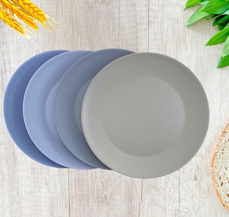 WEXINHAO 10 inch Wheat Straw Plate Unbreakable Flat Dinner Plates Set of 8 BPA Free Dishwasher  Microwave Safe Reusable Salad Camping for Kids Kitchen Grey Stone - Image 3