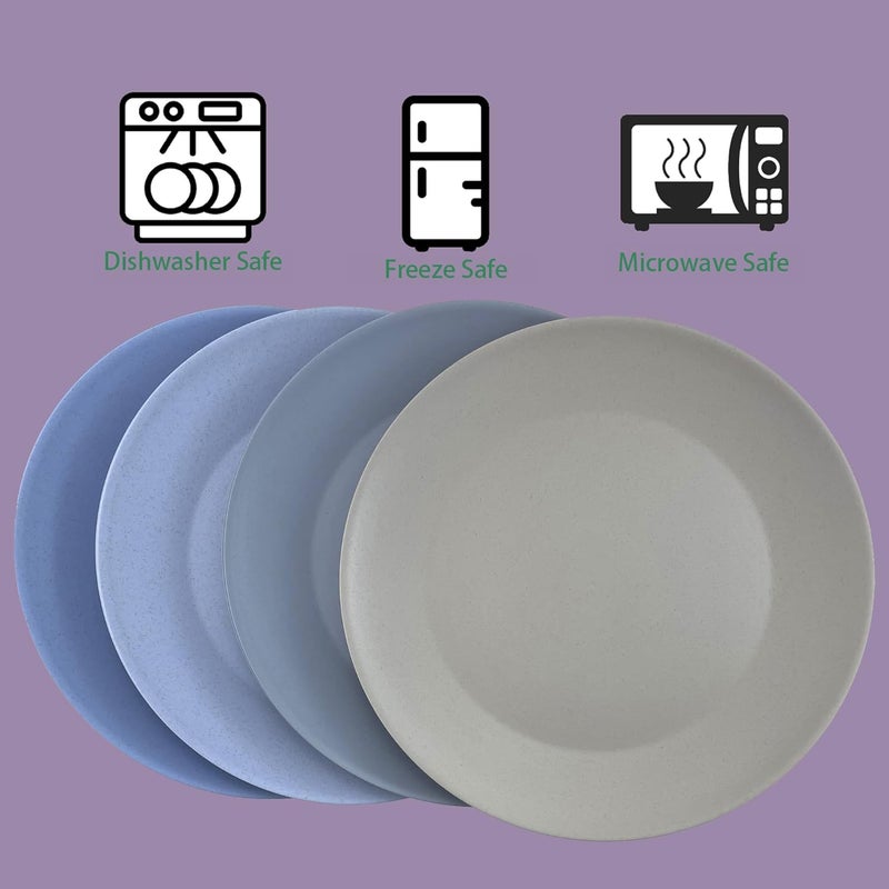 WEXINHAO 10 inch Wheat Straw Plate Unbreakable Flat Dinner Plates Set of 8 BPA Free Dishwasher  Microwave Safe Reusable Salad Camping for Kids Kitchen Grey Stone - Image 4