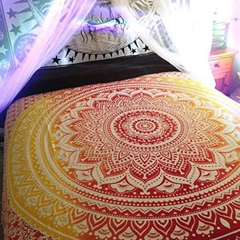 Textile art Double bedsheet Cotton Queen Size Indian Mandala Tapestry Wall Hanging Throw Bohemian - Image 1