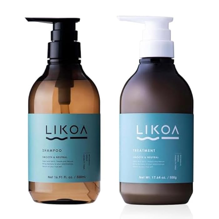 LIKOA, Smooth and Neutral Shampoo and Treatment Set, Vegan, Halal, Lightweight Moisture for Fine, Dry, or Tangle-Prone Hair, Botanical Hair Care, White Floral Scent, Made in Japan, 16.9/17.64 Fl oz - Image 1