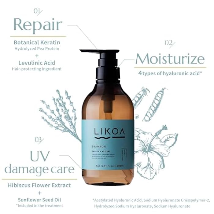 LIKOA, Smooth and Neutral Shampoo and Treatment Set, Vegan, Halal, Lightweight Moisture for Fine, Dry, or Tangle-Prone Hair, Botanical Hair Care, White Floral Scent, Made in Japan, 16.9/17.64 Fl oz - Image 5