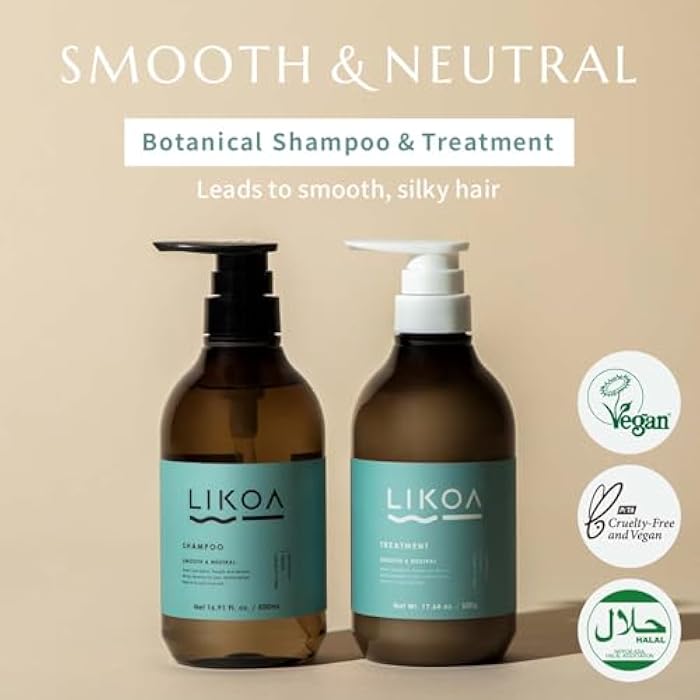 LIKOA, Smooth and Neutral Shampoo and Treatment Set, Vegan, Halal, Lightweight Moisture for Fine, Dry, or Tangle-Prone Hair, Botanical Hair Care, White Floral Scent, Made in Japan, 16.9/17.64 Fl oz - Image 3