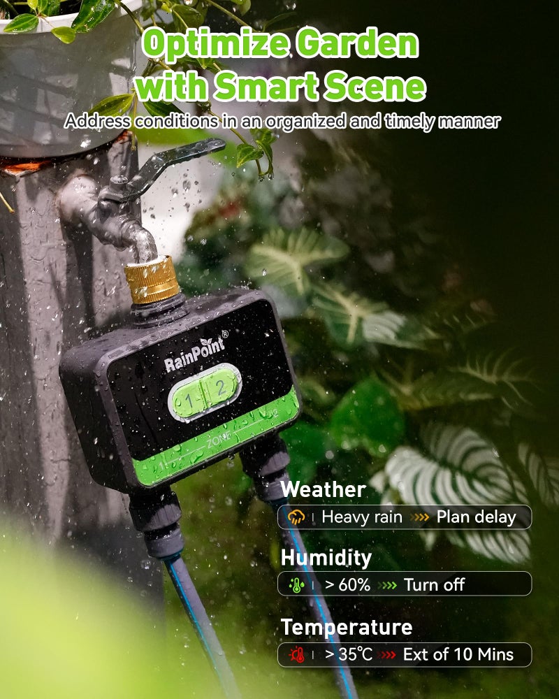 RainPoint WiFi Water Timer for Garden Hose with Brass Inlet, 2-Zone Smart Sprinkler Hose Timer, WiFi Irrigation Controller, Automatic Watering System for Lawns and Yard - Image 5