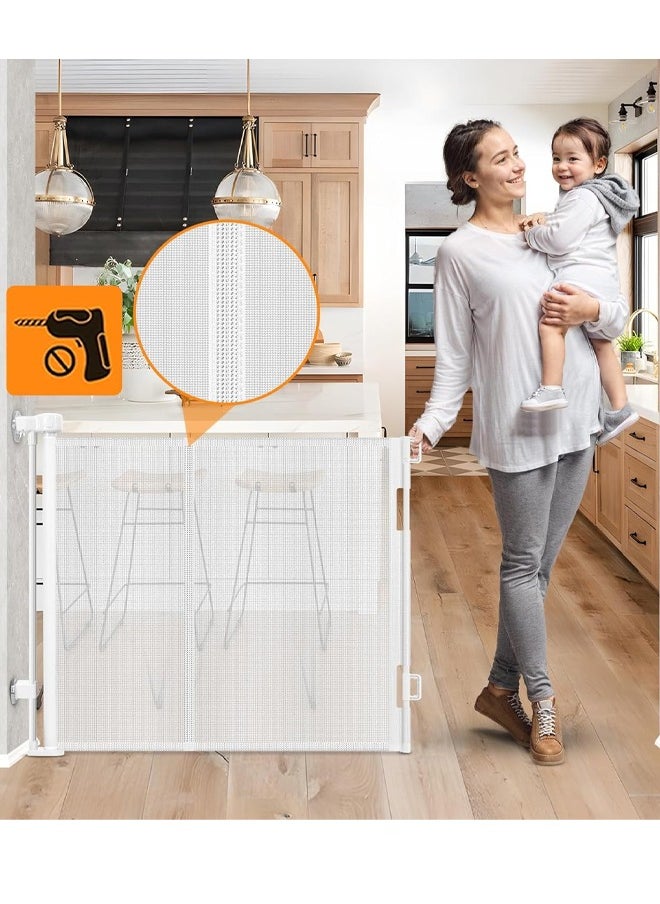 Riolio Beauenty Retractable Baby Gate, Beauenty Mesh Safety Gate for Babies and Pets, Extra Wide Safety Baby Gate 34" Tall & 59" Wide, Pet Dog Gate for doorways, Stairs, Indoor/Outdoor (1.5M white")  - Image 1