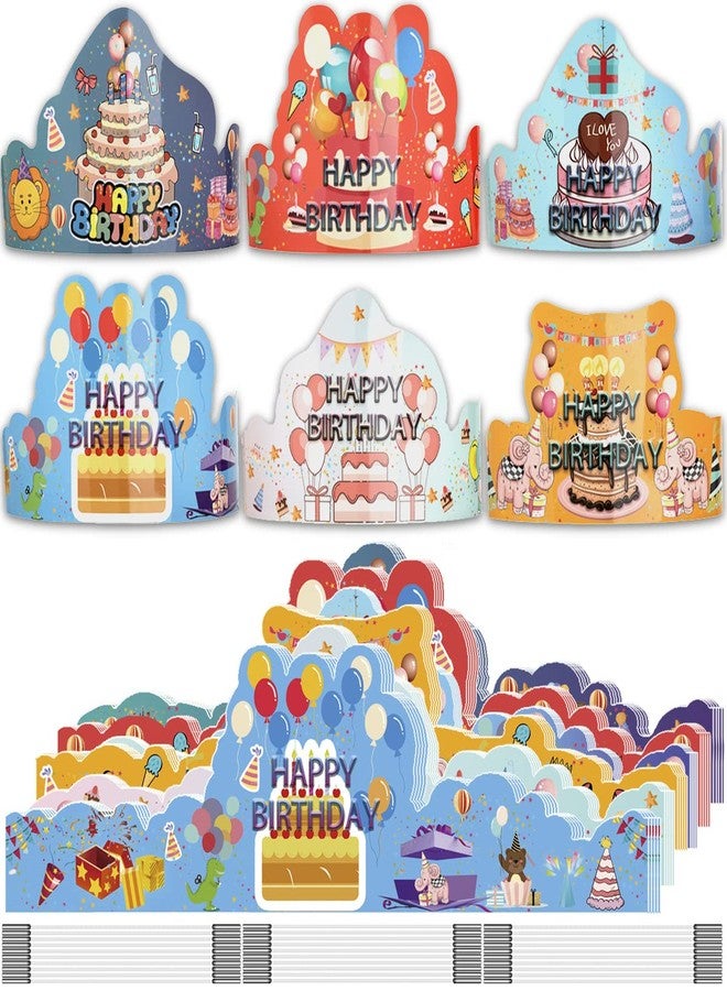ARTLYMERS Birthday Crowns for Kids, 30 Pack Assorted Designs Paper Crowns, Classroom Birthday Hats, VBS Party Decor Adjustable Elastic Band, Reusable, Ages 15-28 inches, Multiple Colors - Image 1