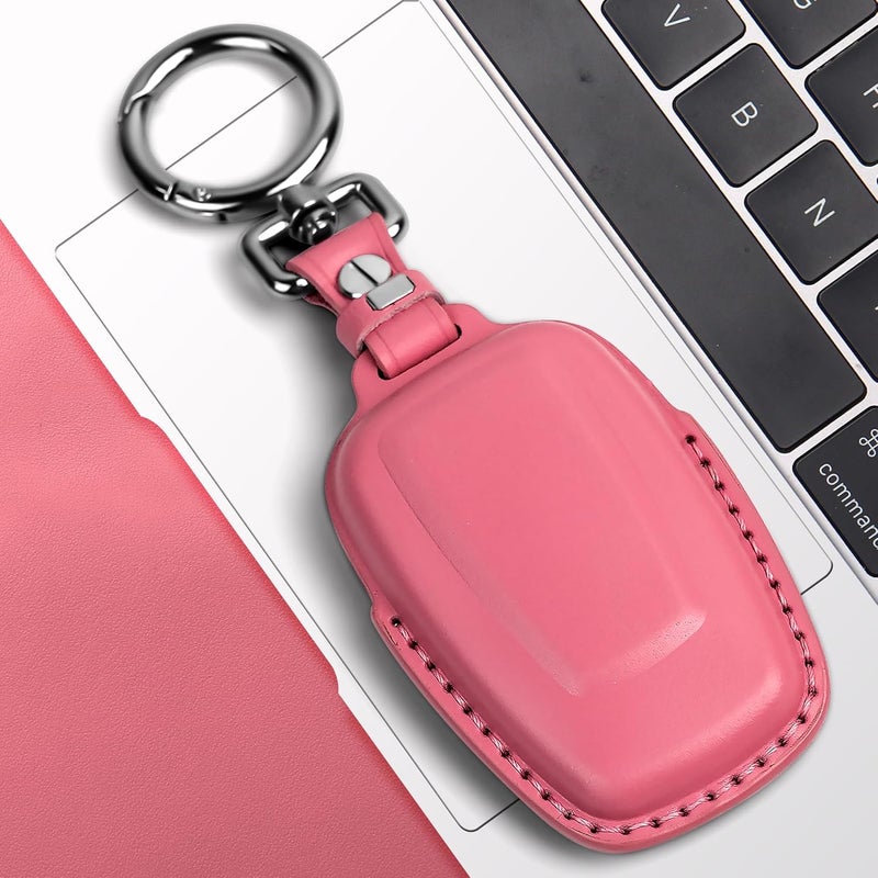 Tukellen for Toyota Key Fob Cover Genuine Leather with Keychain,Leather Key Case Protector Compatible with 2018-2024 RAV4 Camry Corolla Avalon C-HR Prius GT86 Highlander-Pink - Image 4