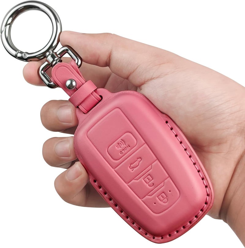 Tukellen for Toyota Key Fob Cover Genuine Leather with Keychain,Leather Key Case Protector Compatible with 2018-2024 RAV4 Camry Corolla Avalon C-HR Prius GT86 Highlander-Pink - Image 1