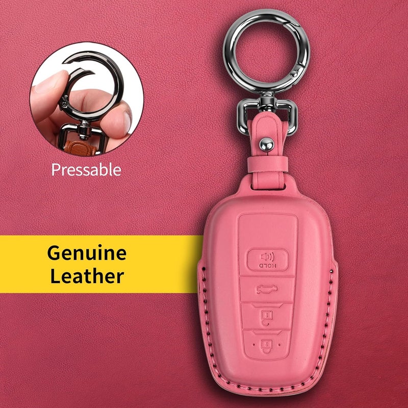 Tukellen for Toyota Key Fob Cover Genuine Leather with Keychain,Leather Key Case Protector Compatible with 2018-2024 RAV4 Camry Corolla Avalon C-HR Prius GT86 Highlander-Pink - Image 5