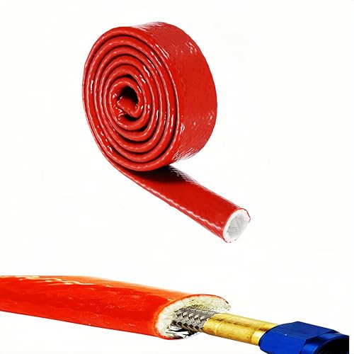 BSTFLEX 3/4"(20mm) ID Heat Shielded Fire Thermo Armor Fire Sleeve Silicone Coated Fiberglass for Automotive Hose Lines & Electrical Wiring Red, 5 feet - Image 1