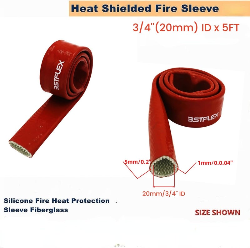 BSTFLEX 3/4"(20mm) ID Heat Shielded Fire Thermo Armor Fire Sleeve Silicone Coated Fiberglass for Automotive Hose Lines & Electrical Wiring Red, 5 feet - Image 2