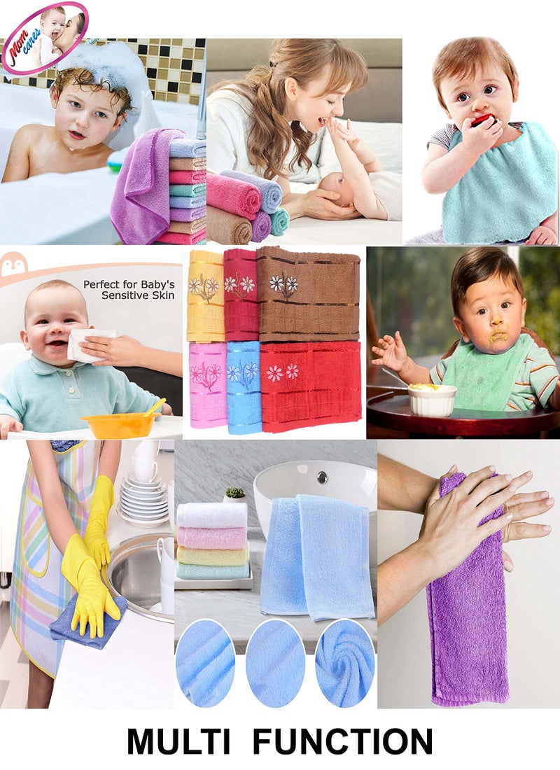 MOM CARE Cotton Face Towel Soft Reusable Hankies Napkins with Designs for Newborn baby Toddlers Kids Adults Pack of 6 Multicolor - Image 4