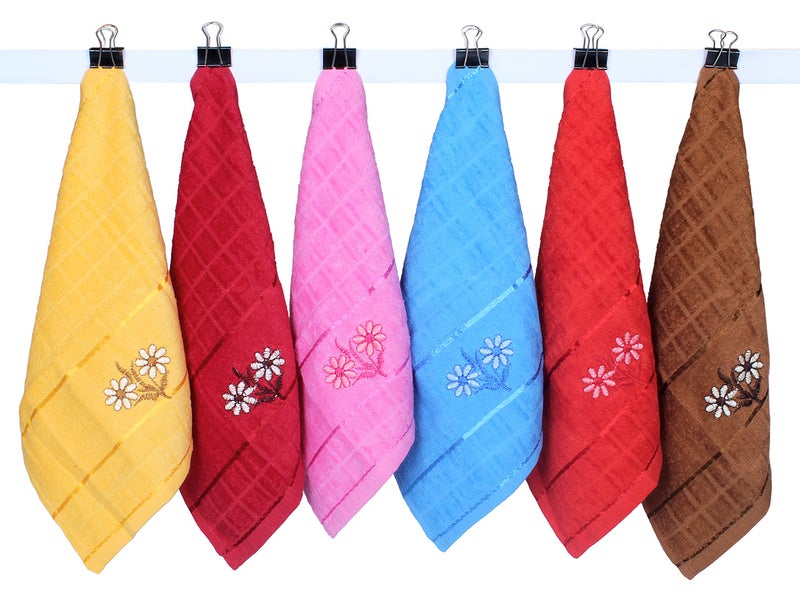 MOM CARE Cotton Face Towel Soft Reusable Hankies Napkins with Designs for Newborn baby Toddlers Kids Adults Pack of 6 Multicolor - Image 2