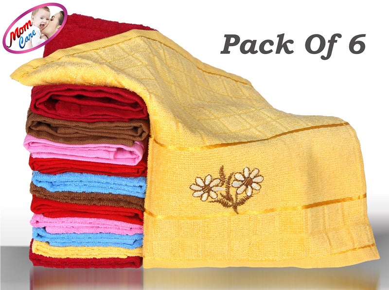 MOM CARE Cotton Face Towel Soft Reusable Hankies Napkins with Designs for Newborn baby Toddlers Kids Adults Pack of 6 Multicolor - Image 3