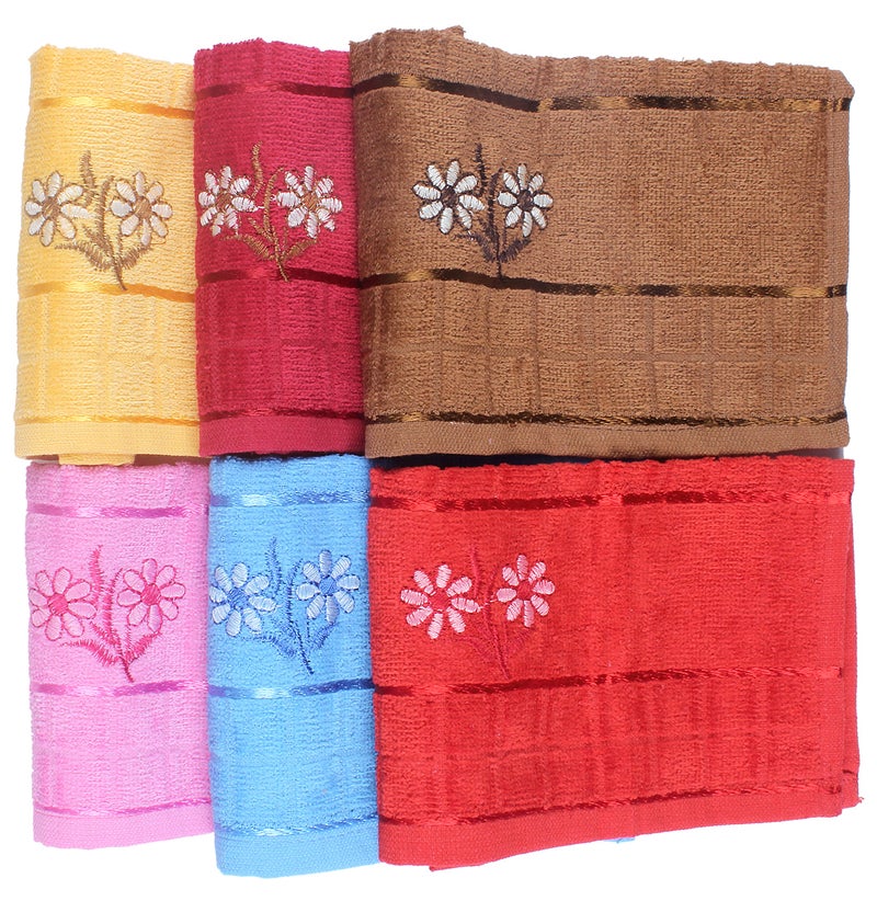MOM CARE Cotton Face Towel Soft Reusable Hankies Napkins with Designs for Newborn baby Toddlers Kids Adults Pack of 6 Multicolor - Image 1