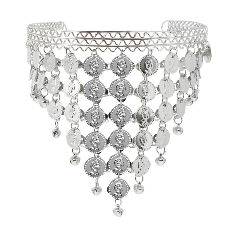 HONBAY إطار شعر رقص البطن من هونباي، رباط رأس رقص هندي، رباط قبلي مع أجراس وزخارف عملات فضية