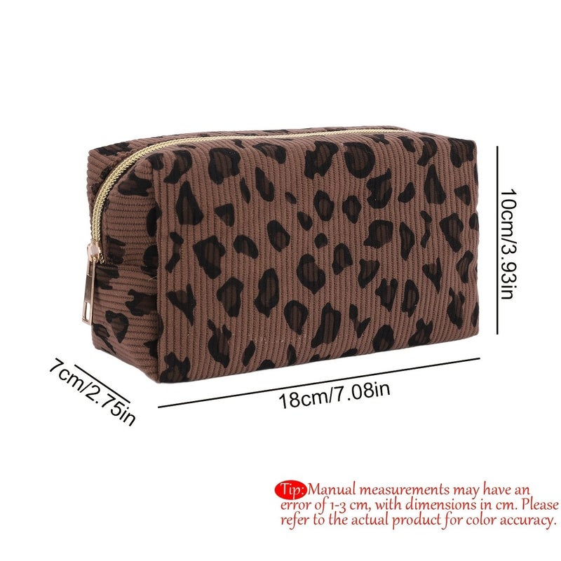 Coffee L Corduroy Pencil Case Large Capacity Golden Zipper Makeup Bag - Image 2