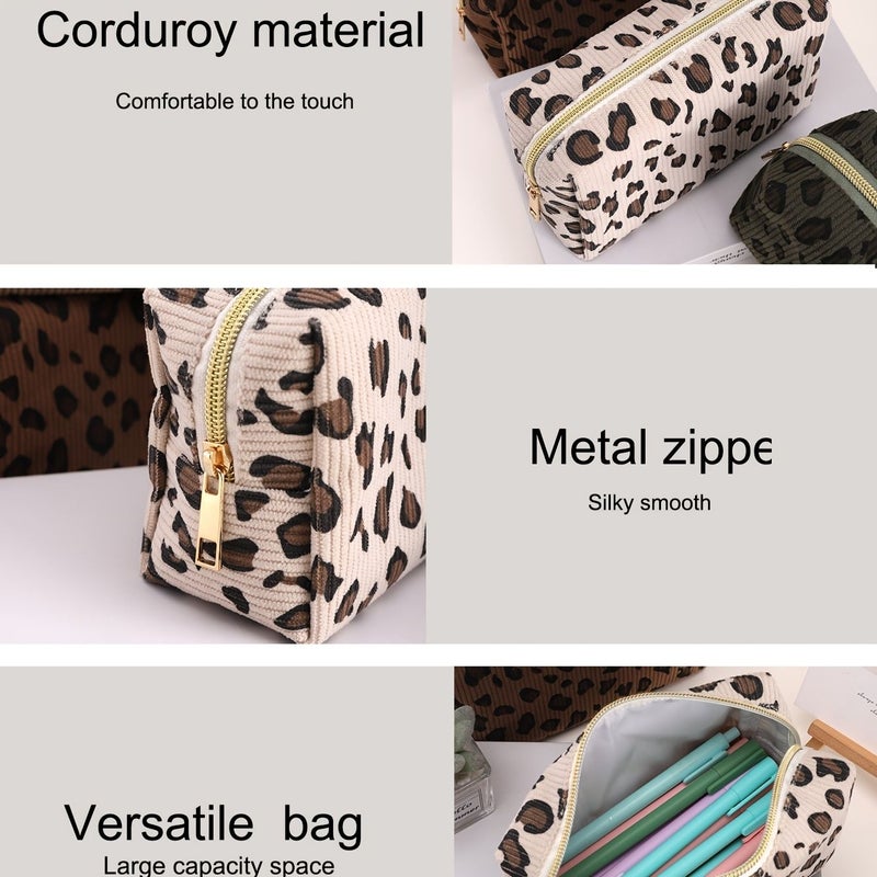 Coffee L Corduroy Pencil Case Large Capacity Golden Zipper Makeup Bag - Image 3
