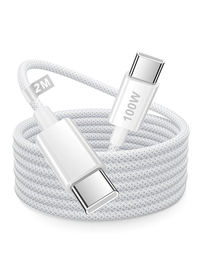Univer Tang USB-C 100W Type C Cable, 2 M Braided Faster Charging Cable,Power Delivery PD Cord, Compatible with iPhone  17/17Pro/17 Pro Max/16/16Plus/16Pro/16 Pro Max/15/15 Pro/15 Plus/15 Pro Max,iPad Mini/Pro, MacBook Pro/Air, White - Image 1