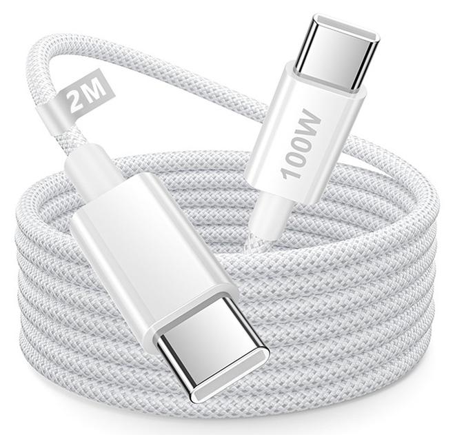 Univer Tang USB-C 100W Type C Cable, 2 M Braided Faster Charging Cable,Power Delivery PD Cord, Compatible with iPhone  17/17Pro/17 Pro Max/16/16Plus/16Pro/16 Pro Max/15/15 Pro/15 Plus/15 Pro Max,iPad Mini/Pro, MacBook Pro/Air, White - Image 1