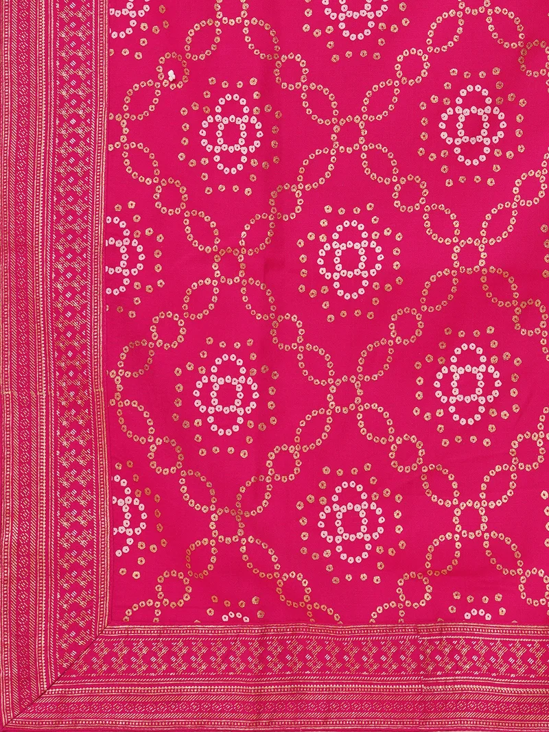 جلو باص Women Pink Embroidered Yoke Design Thread Work A-Line Kurta With Trousers & Dupatta