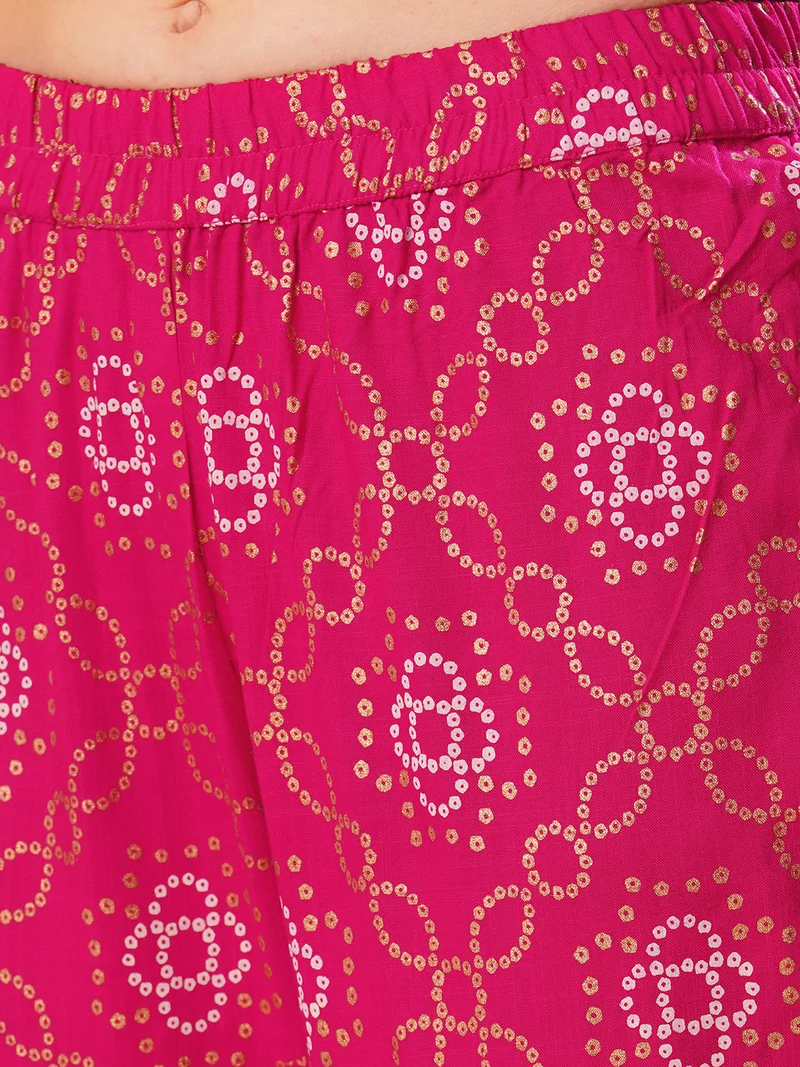 جلو باص Women Pink Embroidered Yoke Design Thread Work A-Line Kurta With Trousers & Dupatta