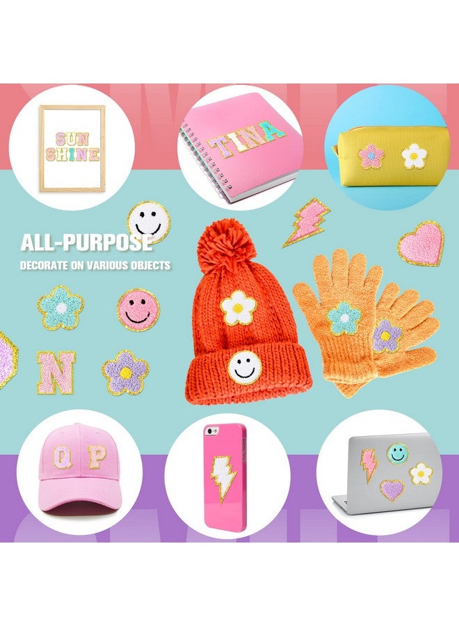 Hanaive 136 Pcs Chenille On Patches For Clothing Letter Self Adhesive Cute Rainbow Smile Face Love Heart Patches For Jeans Embroidered Applique (Novel Style) - Image 3