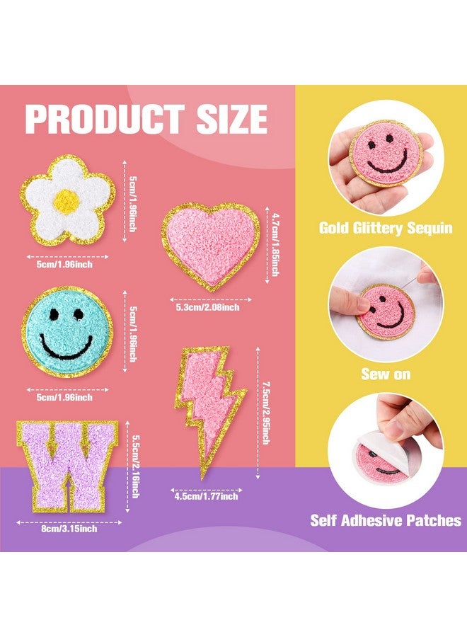 Hanaive 136 Pcs Chenille On Patches For Clothing Letter Self Adhesive Cute Rainbow Smile Face Love Heart Patches For Jeans Embroidered Applique (Novel Style) - Image 2