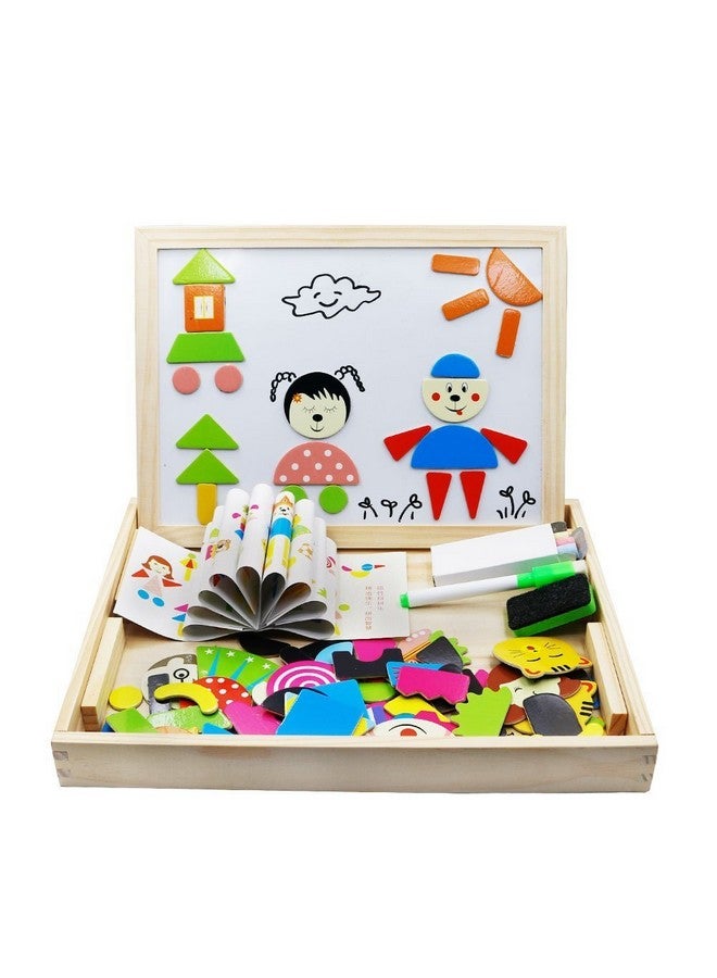 EMOB Emob 100 Pieces Wooden Kids Toy Magnetic Board Puzzle Games, Satu Brown Multifunction Double Sided Jigsaw Drawing Sketchpad Writing Chalkboard Educational Toys - Image 4