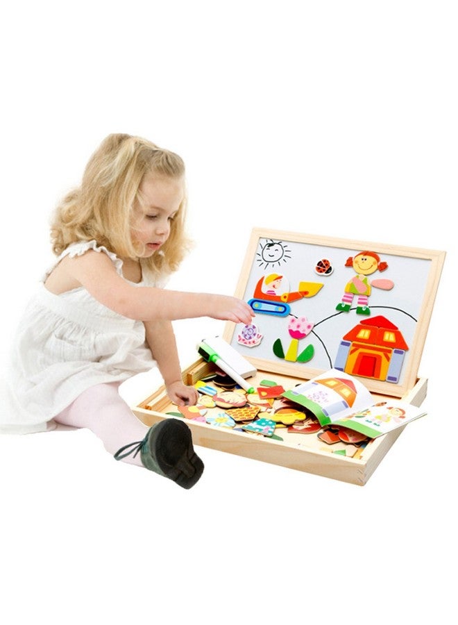 EMOB Emob 100 Pieces Wooden Kids Toy Magnetic Board Puzzle Games, Satu Brown Multifunction Double Sided Jigsaw Drawing Sketchpad Writing Chalkboard Educational Toys - Image 1