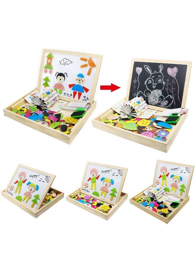 EMOB Emob 100 Pieces Wooden Kids Toy Magnetic Board Puzzle Games, Satu Brown Multifunction Double Sided Jigsaw Drawing Sketchpad Writing Chalkboard Educational Toys - Image 3