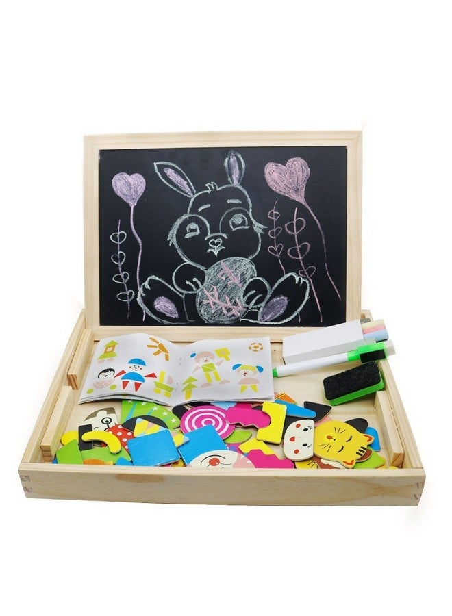 EMOB Emob 100 Pieces Wooden Kids Toy Magnetic Board Puzzle Games, Satu Brown Multifunction Double Sided Jigsaw Drawing Sketchpad Writing Chalkboard Educational Toys - Image 5
