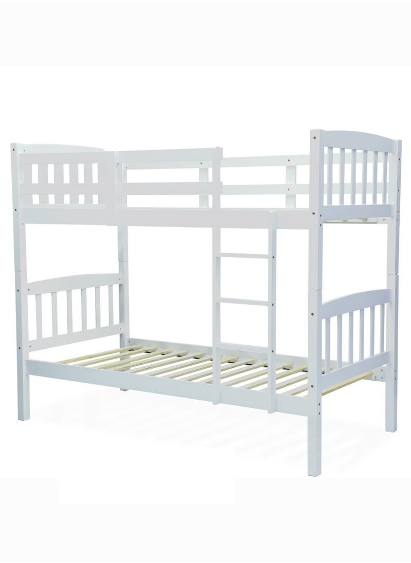 Uzman Home Uzman Home Heavy Duty Wooden Bunk Bed With Ladder for Kids, Teens, Bedroom, Guest Room Furniture, Solid Wooden Bed, Full-Length Guardrail Color WHITE  - Image 1