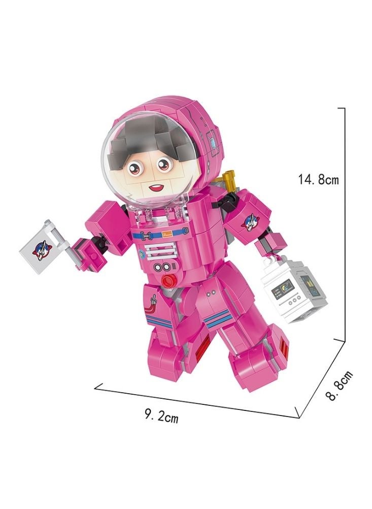 بريميم مجسم رائد فضاء وردي من مكعبات البناء - لعبة بناء مستكشف الفضاء للعب الإبداعي للأطفال - Image 3