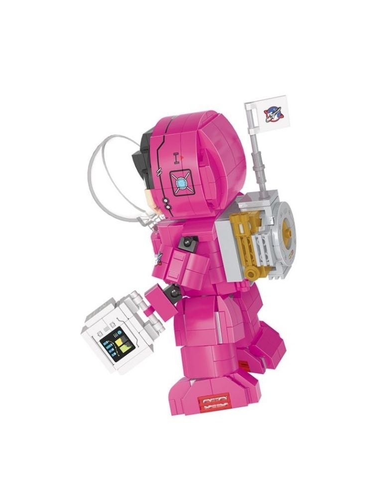بريميم مجسم رائد فضاء وردي من مكعبات البناء - لعبة بناء مستكشف الفضاء للعب الإبداعي للأطفال - Image 2