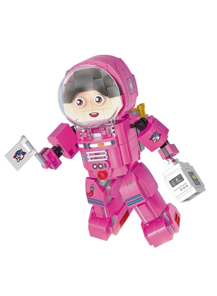 بريميم مجسم رائد فضاء وردي من مكعبات البناء - لعبة بناء مستكشف الفضاء للعب الإبداعي للأطفال - Image 1