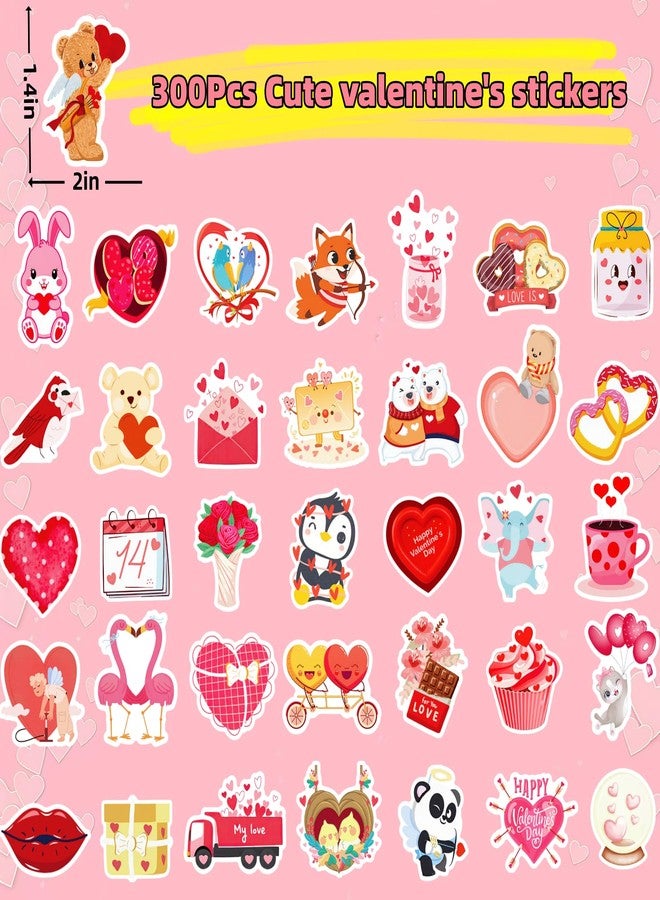 300 قطعة من ملصقات عيد الحب للفصول الدراسية للأولاد والبنات، ملصقات فينيل مقاومة للماء على شكل قلوب رومانسية لتزيين النوافذ، هدايا، أجهزة كمبيوتر محمولة للأطفال والكبار في عيد الحب (غير متكررة) - Image 4