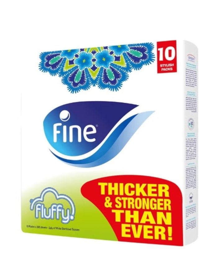 Fine Fluffy Facial Tissues, Nylon 200 sheets packs of 10, 2 PLY