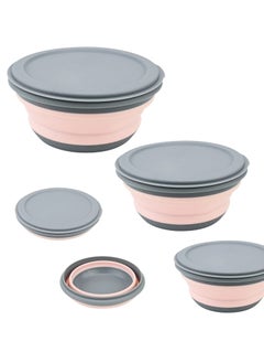 3 Pcs Collapsible Washing Up Bowl, Portable Camping Bowl with Lid Food Storage Outdoor Tableware Folding Lunch Box Portable Salad Bowl for Outdoor Travel Camping Hiking Caravan - Pink