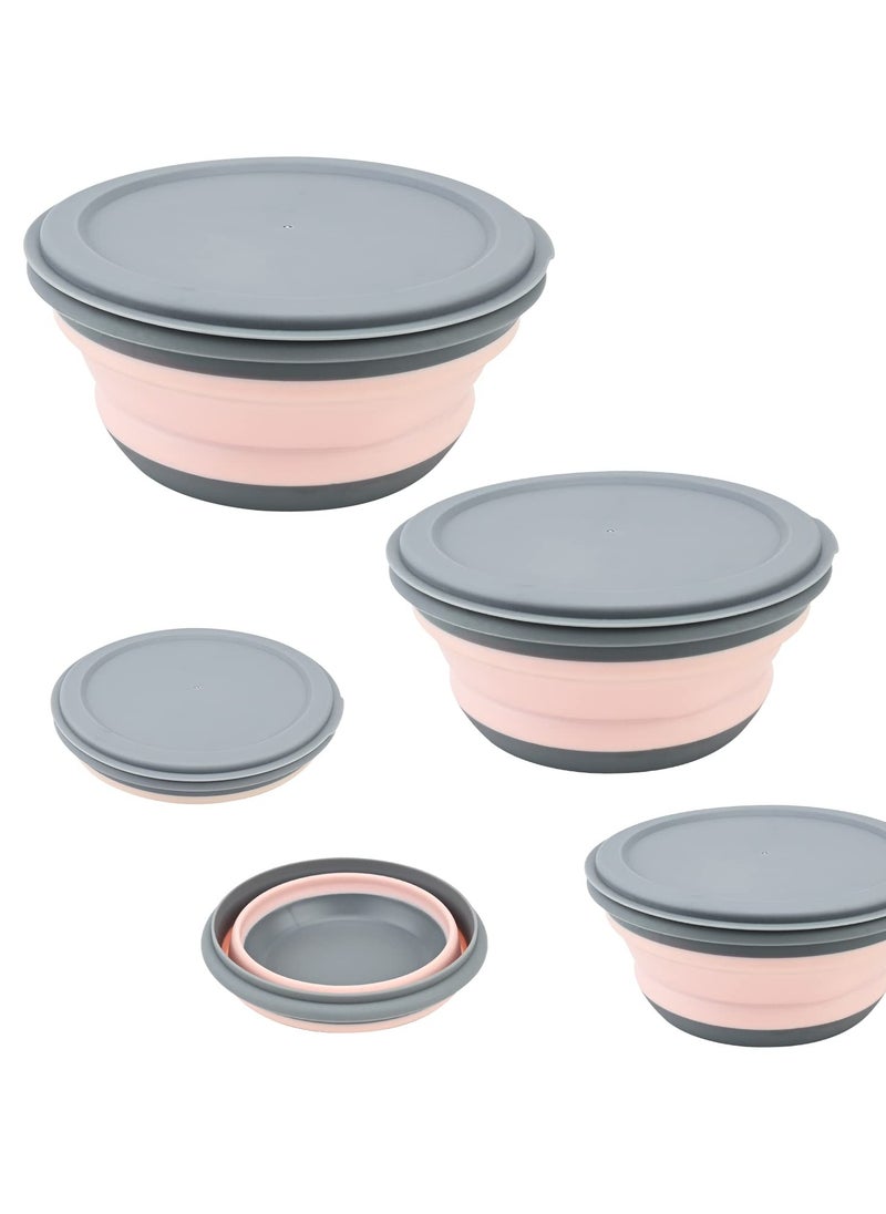 Excefore - 3 Pcs Collapsible Washing Up Bowl, Portable Camping Bowl with Lid Food Storage Outdoor Tableware Folding Lunch Box Portable Salad Bowl for Outdoor Travel Camping Hiking Caravan - Pink - Image 1